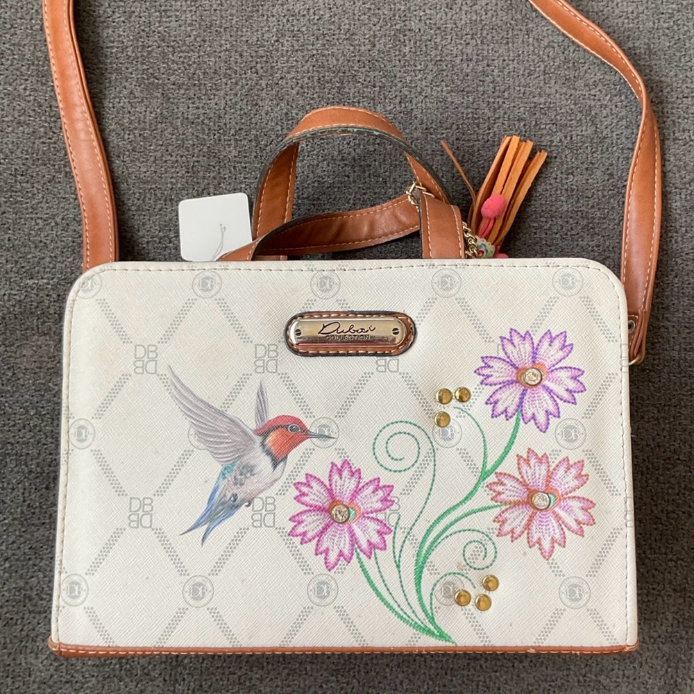 Dubai Collection Cream Floral Bird Crossbody/Shoulder Purse